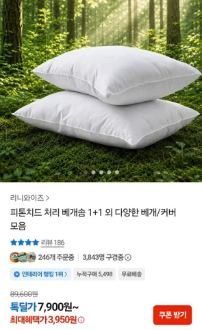 피톤치드 항균 베개솜 1+1